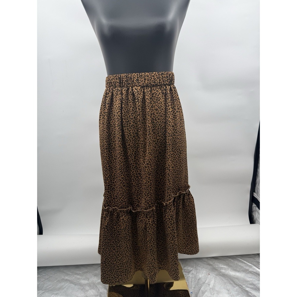 Women's Leopard Print Midi Skirt Elastic Waist Size 0XL - Picture 4 of 8